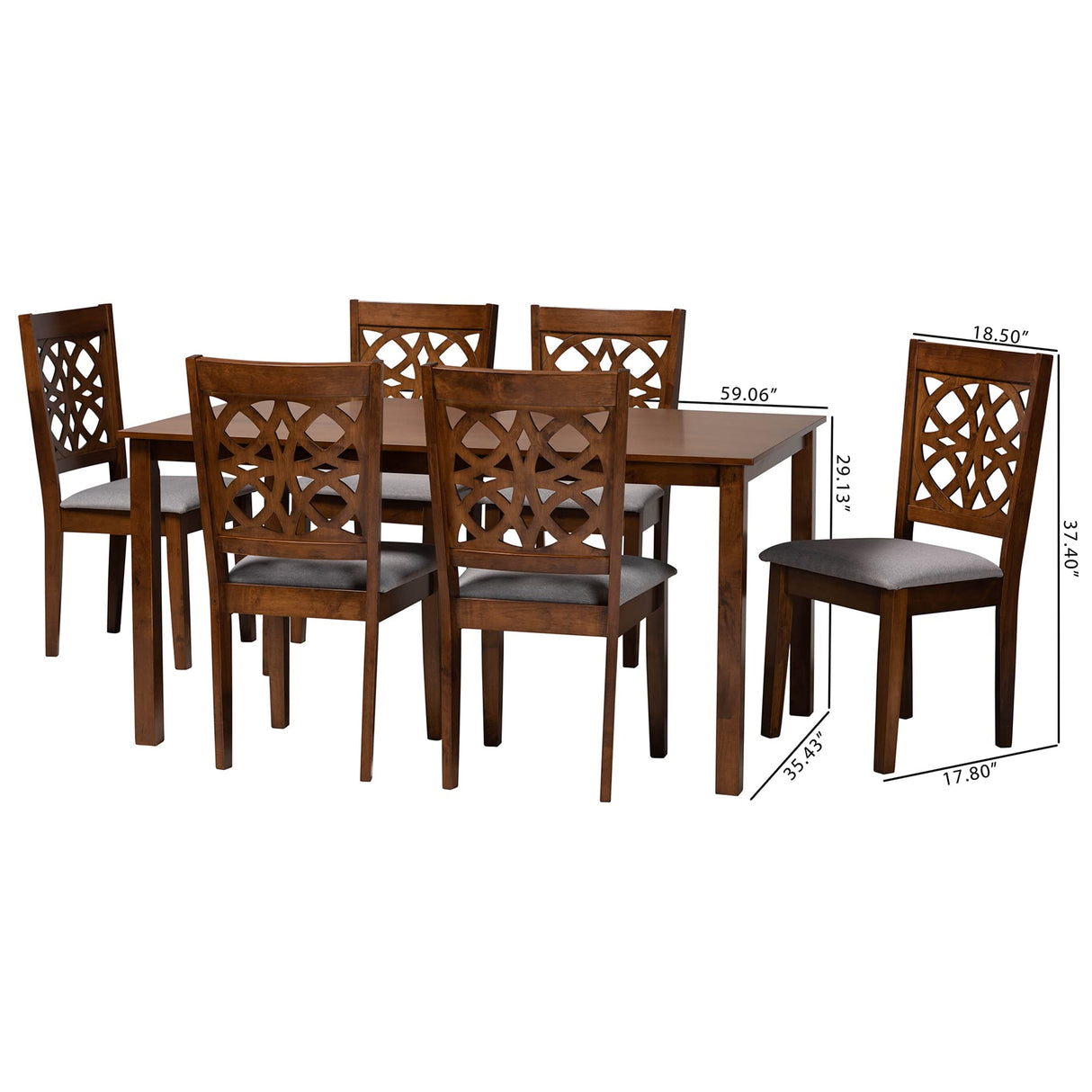 Dining Set, 7-Piece, Grey/Walnut Brown