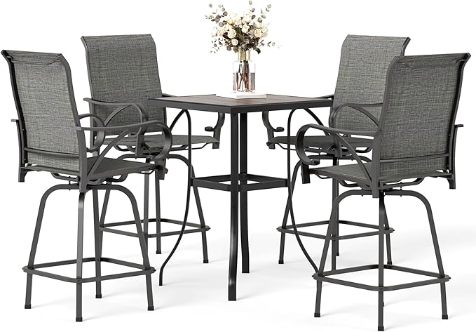 Outdoor Bar Stools Set of 4, Patio Bar Height Sling Chairs