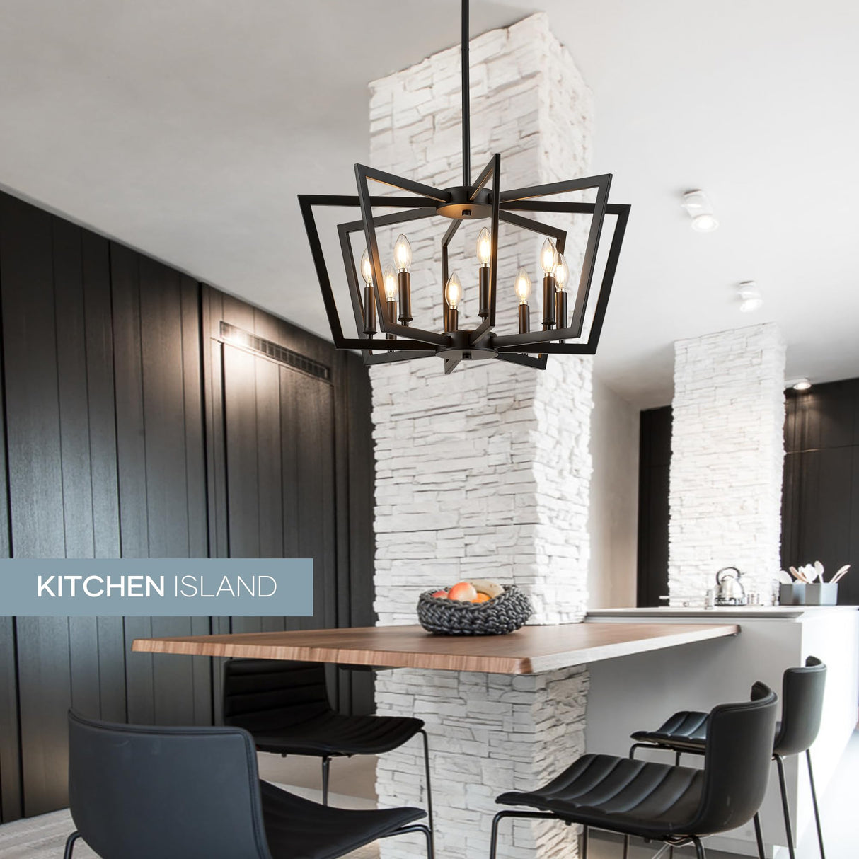 8-Light Black Metal Chandelier for Dining Room, Modern Farmhouse Geometric Industrial