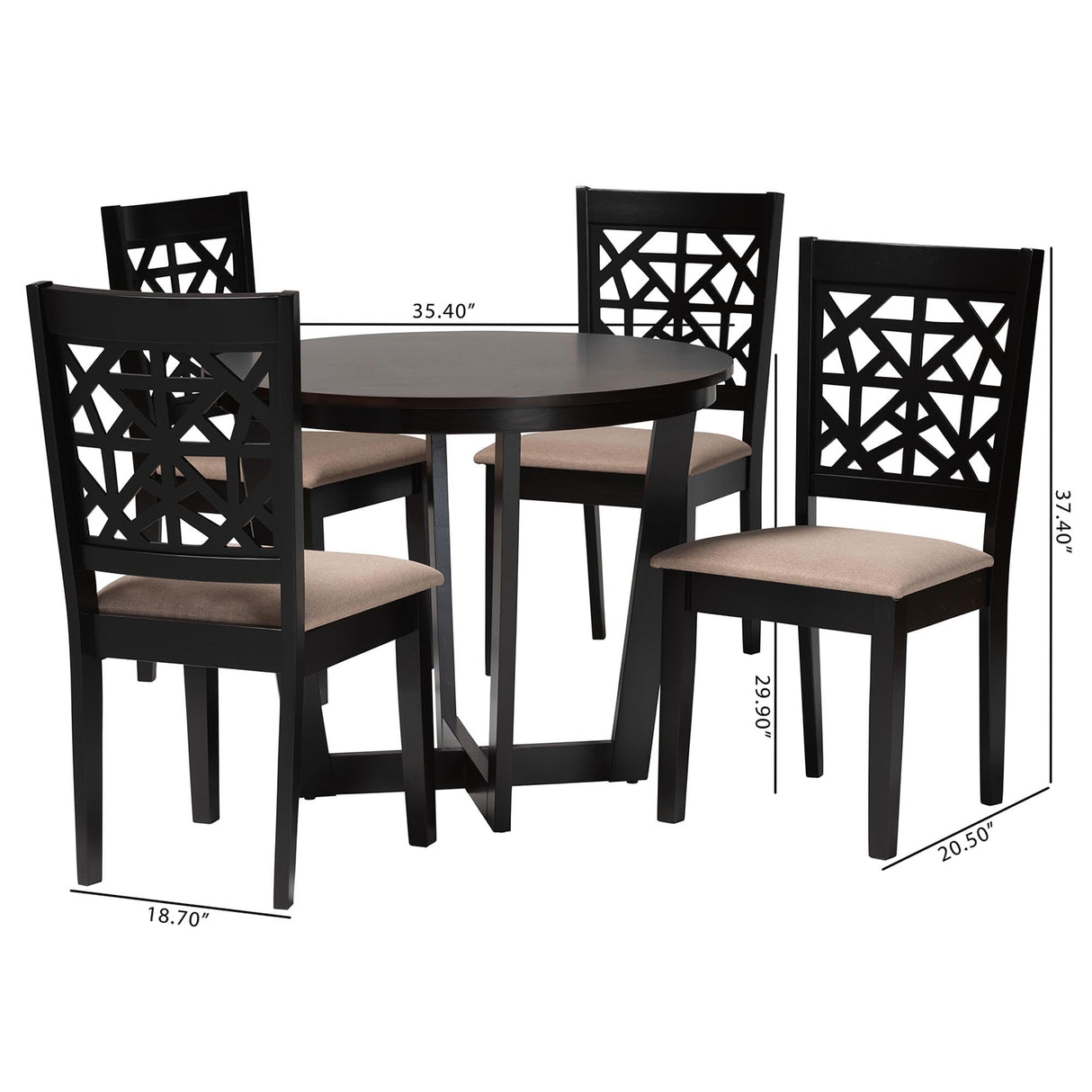 Jamie Dining Set, 5-Piece, Beige/Dark Brown