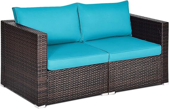 Wicker Loveseat 2 Piece, Patio Furniture Couch with Removable Cushions