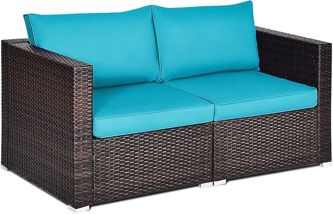 Wicker Loveseat 2 Piece, Patio Furniture Couch with Removable Cushions, Rattan Loveseat