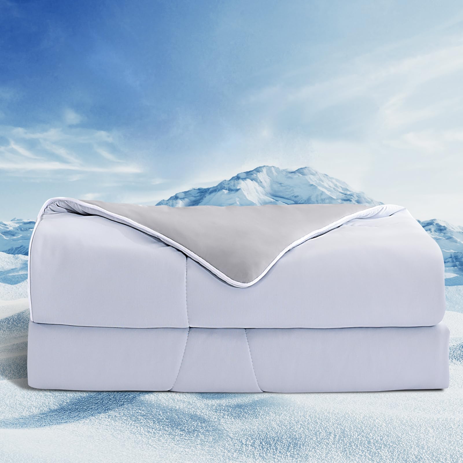 Cooling Comforter Queen Size - Summer Blue & Grey Double-Sided Cool Blanket