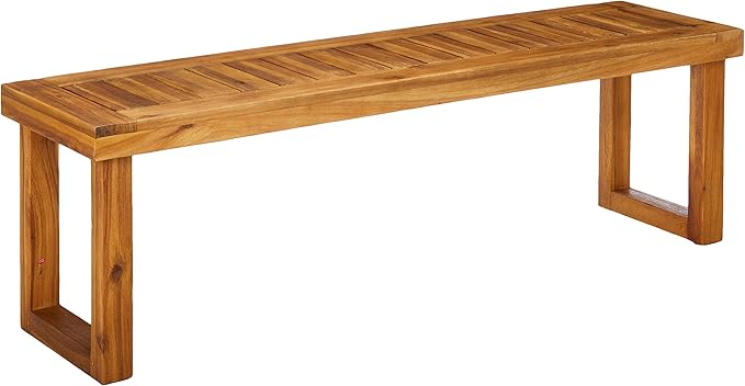 Kemp Outdoor Acacia Wood Bench, Sandblast Natural Finish