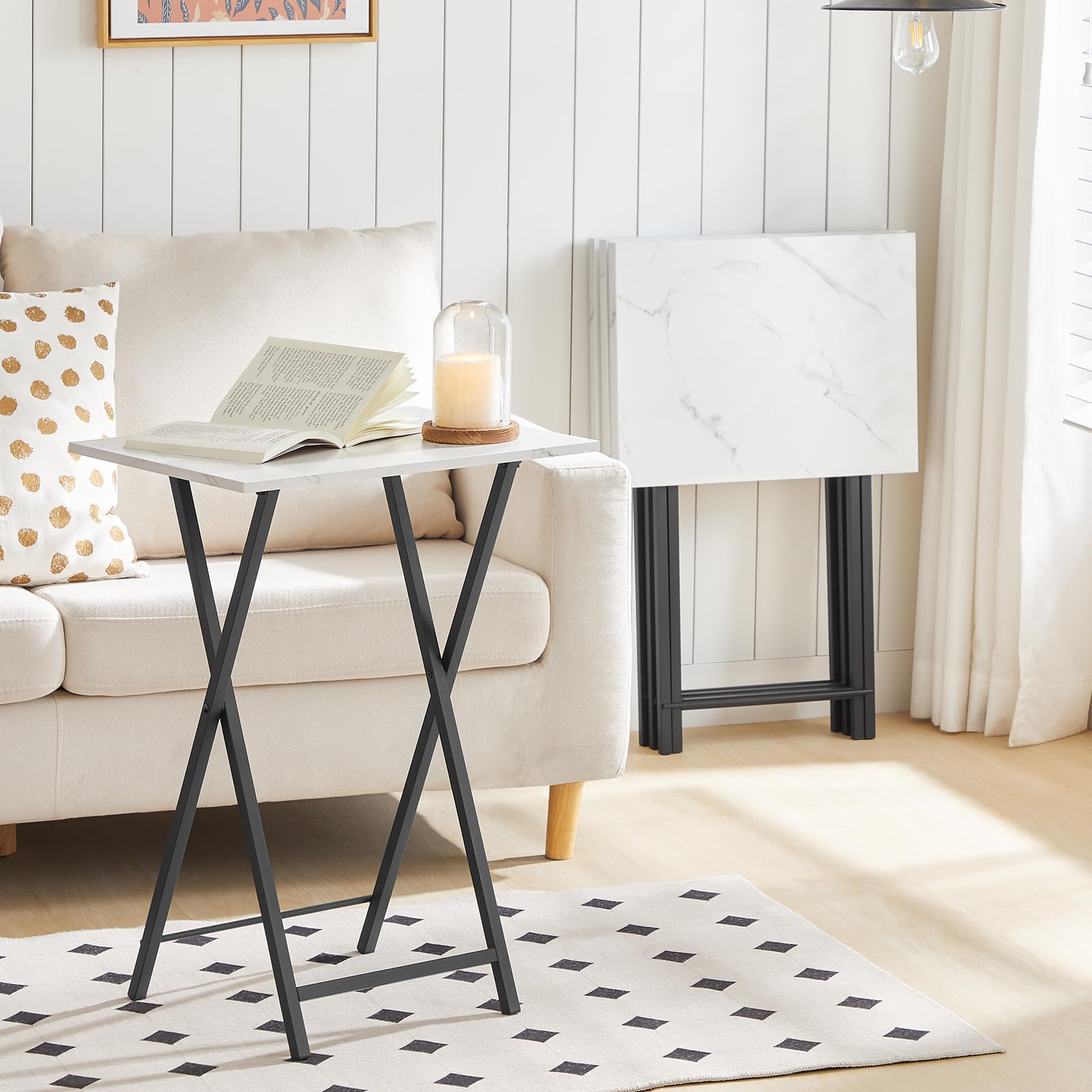 UrbanFold 4-Pack Folding TV Tray Tables with Storage Rack