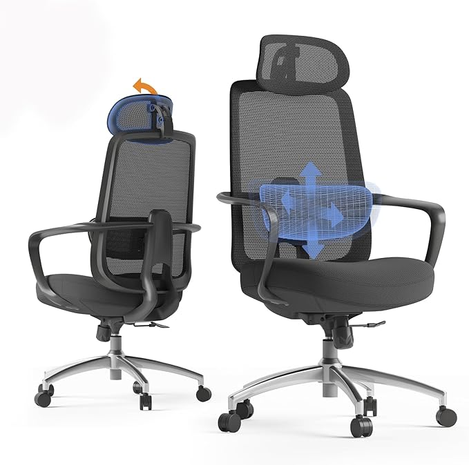 Office Chair with Adjustable 3D Lumbar Support and Headrest,Mesh Desk Chair