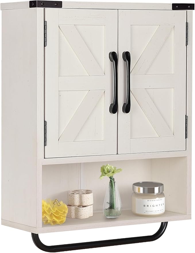 Wall Storage Cabinet with Two Barn Door, Rustic Mounted Medicine Cabinet with