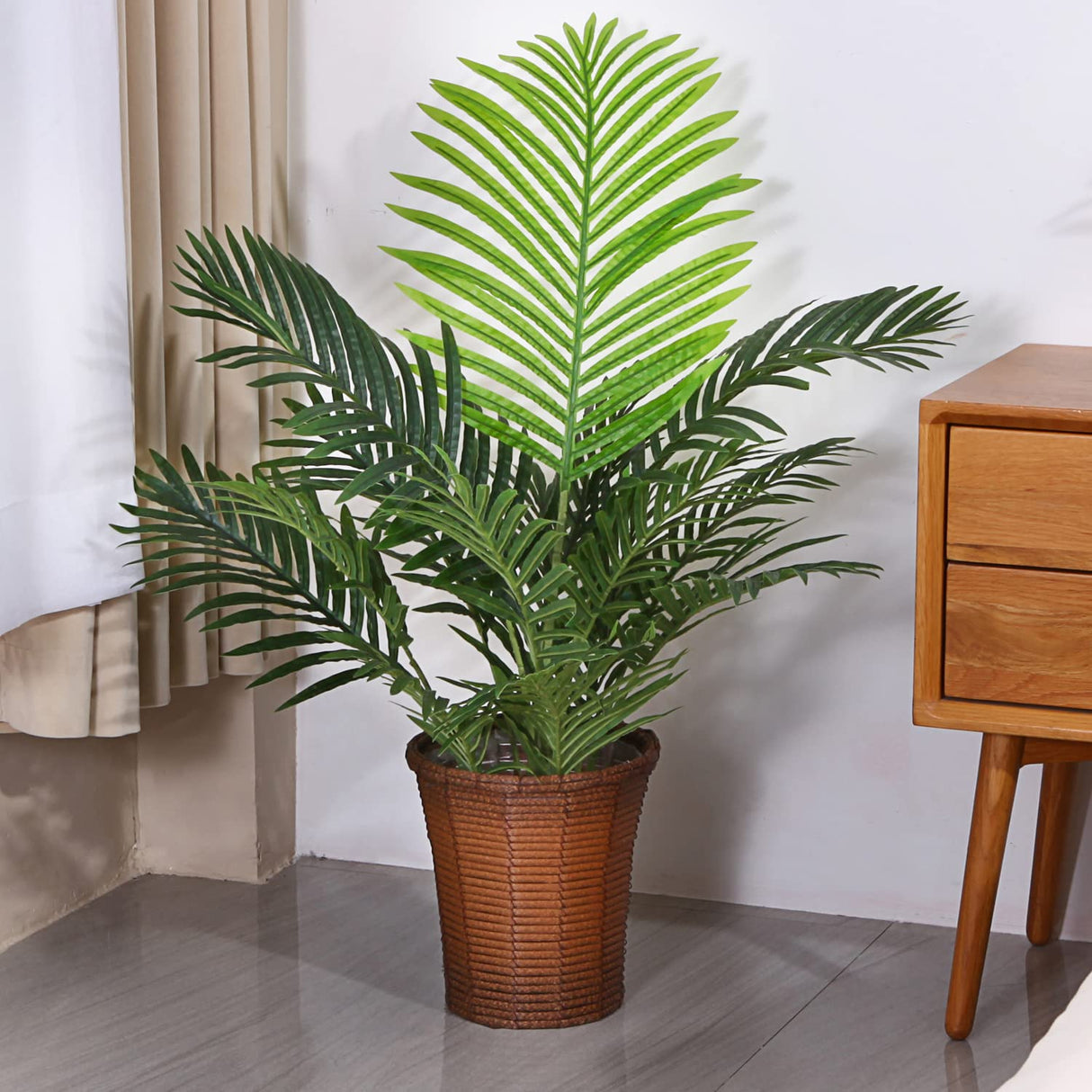 Fopamtri Fake Majesty Palm Plant 3 Feet Artificial Majestic Palm Faux Ravenea Rivularis in Pot for Indoor