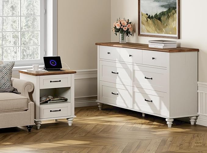 3 Piece Bedroom Set - Includes Farmhouse 7 Drawer Dresser, Set of 2 Night Stands