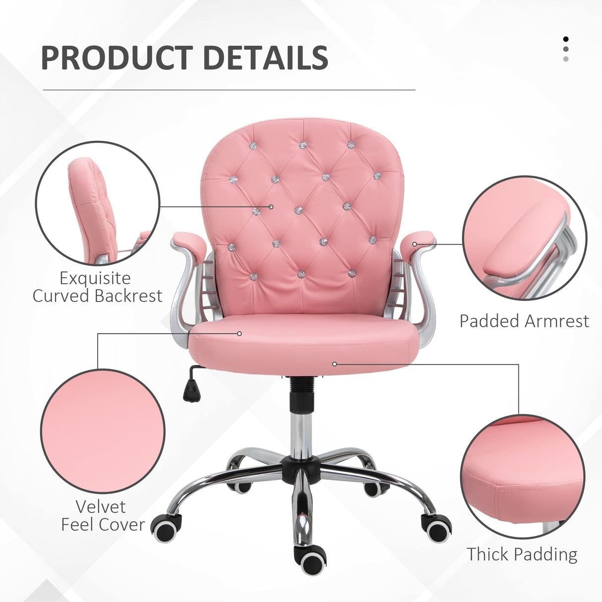 Pink Button Tufted Office Chair with Padded Armrests