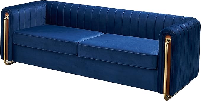Modern Velvet Sofa – 84” Tufted Couch with Pillows & Metal Legs