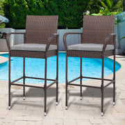 Outdoor Wicker Bar Stools Set of 2 with Cushions