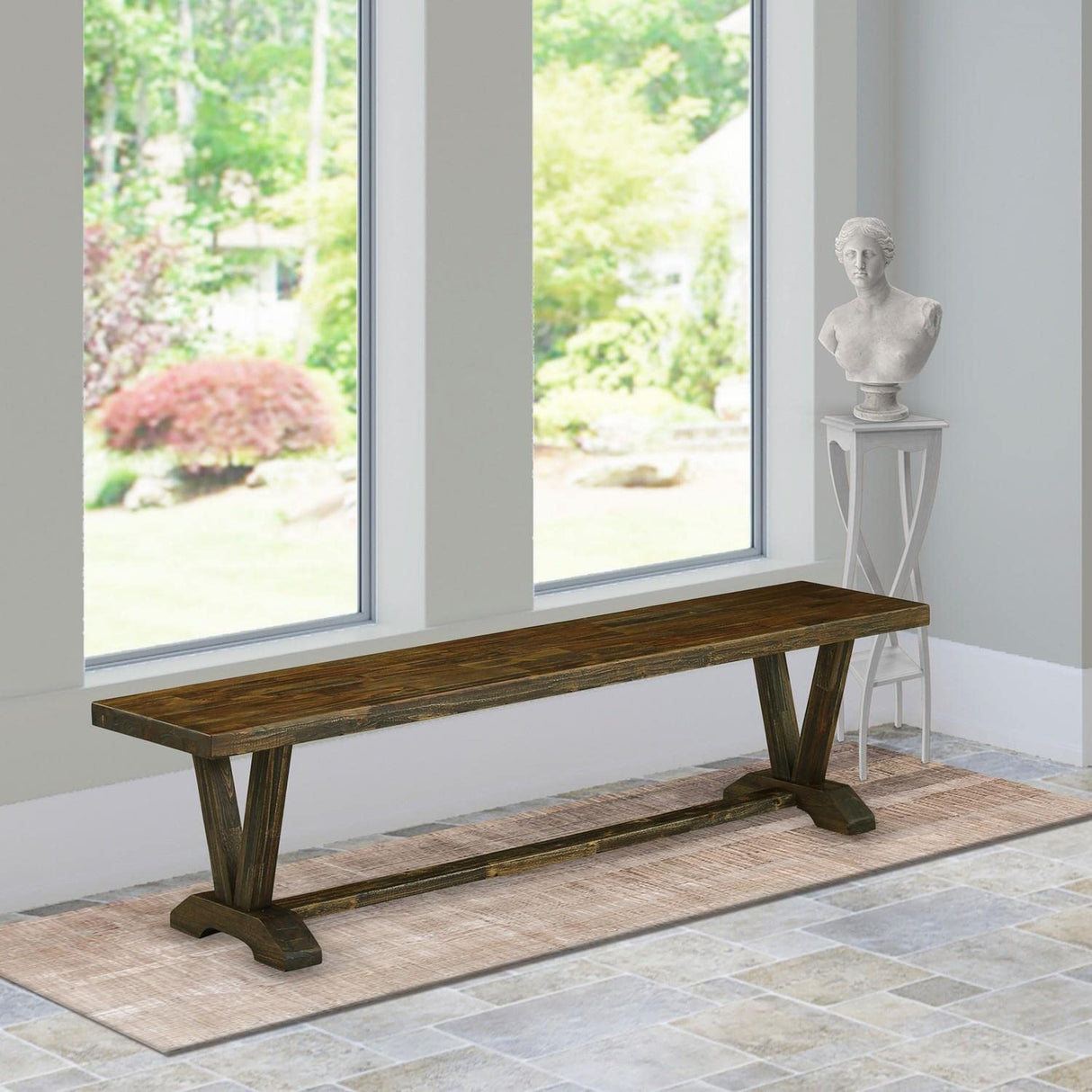 V-Style Dining Bench with Wooden Seat