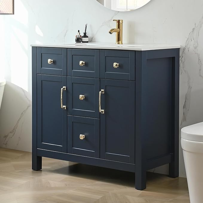 36-Inch Modern Bathroom Vanity with Sink, Large Freestanding Storage Cabinet