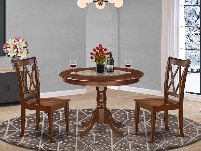HLCL5-BMK-W 5 Piece Dining Set Includes a Round Dining Room Table with Pedestal
