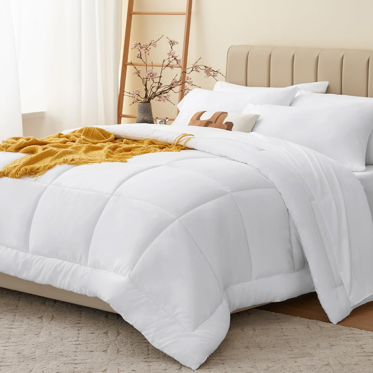 White King Comforter Set - 7 Pieces Bed in a Bag Comforter King Size, Bedding
