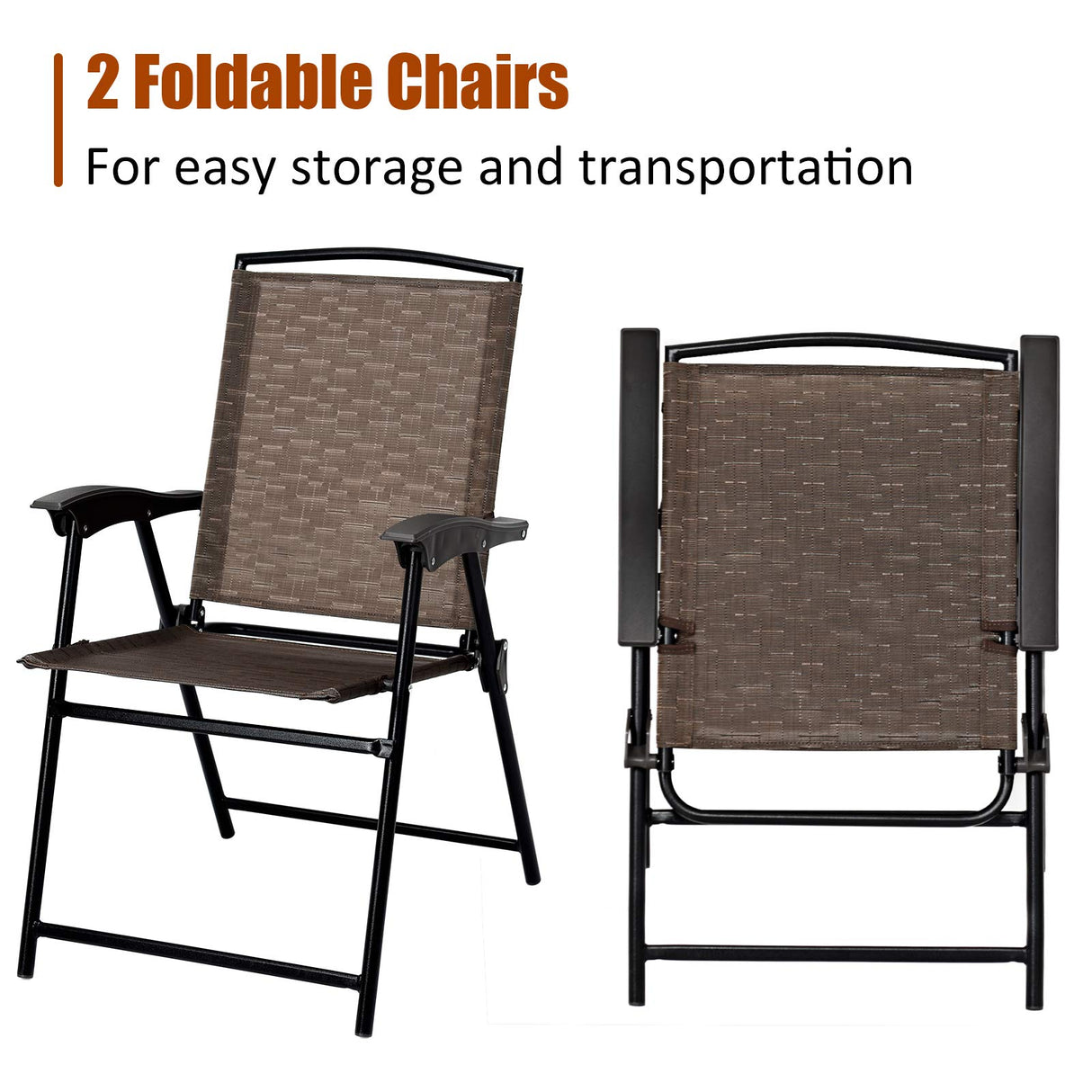 3 Pieces Patio Bistro Set, Outdoor Folding Chairs & Table Set