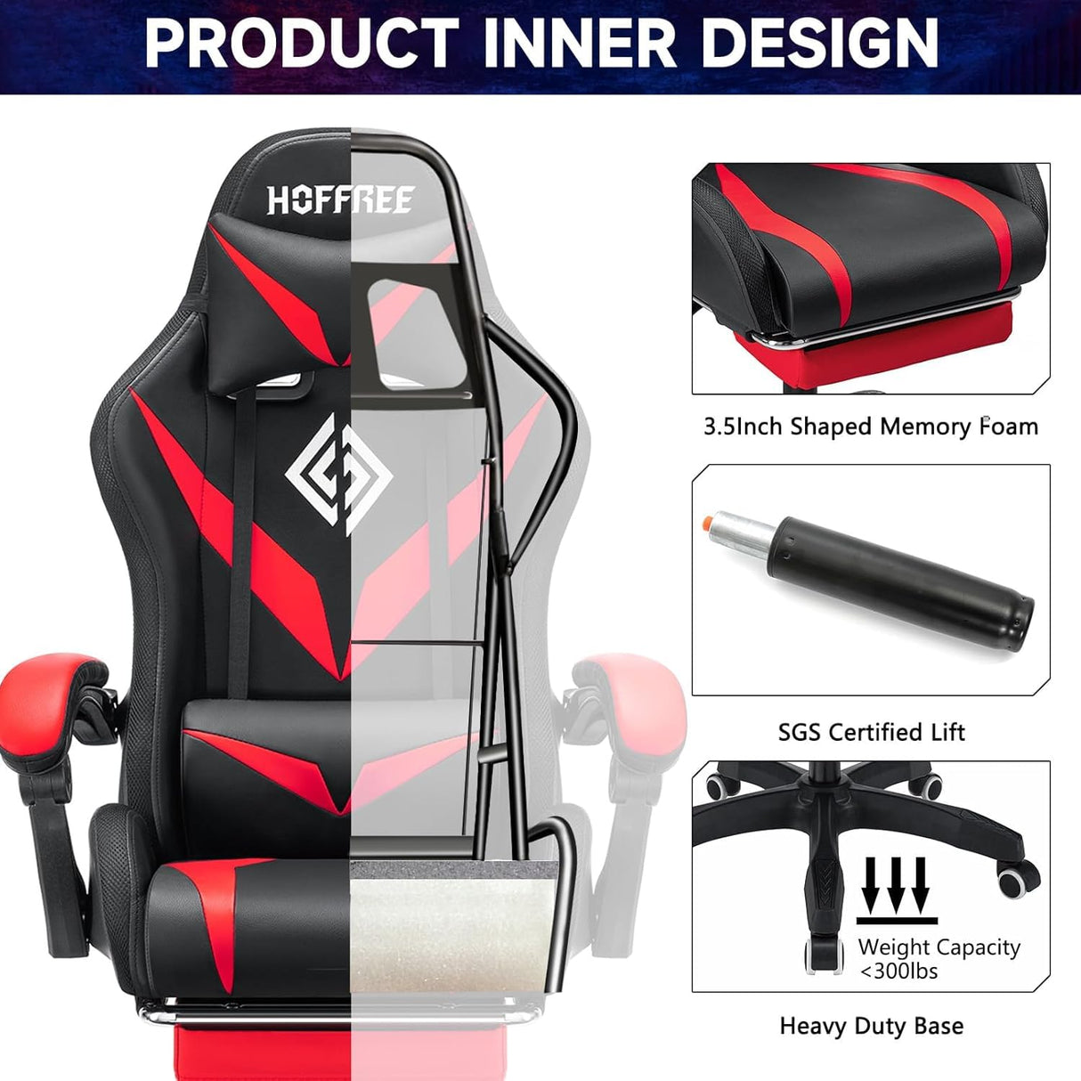 RGB Gaming Chair with Bluetooth Speakers, Massage & Footrest