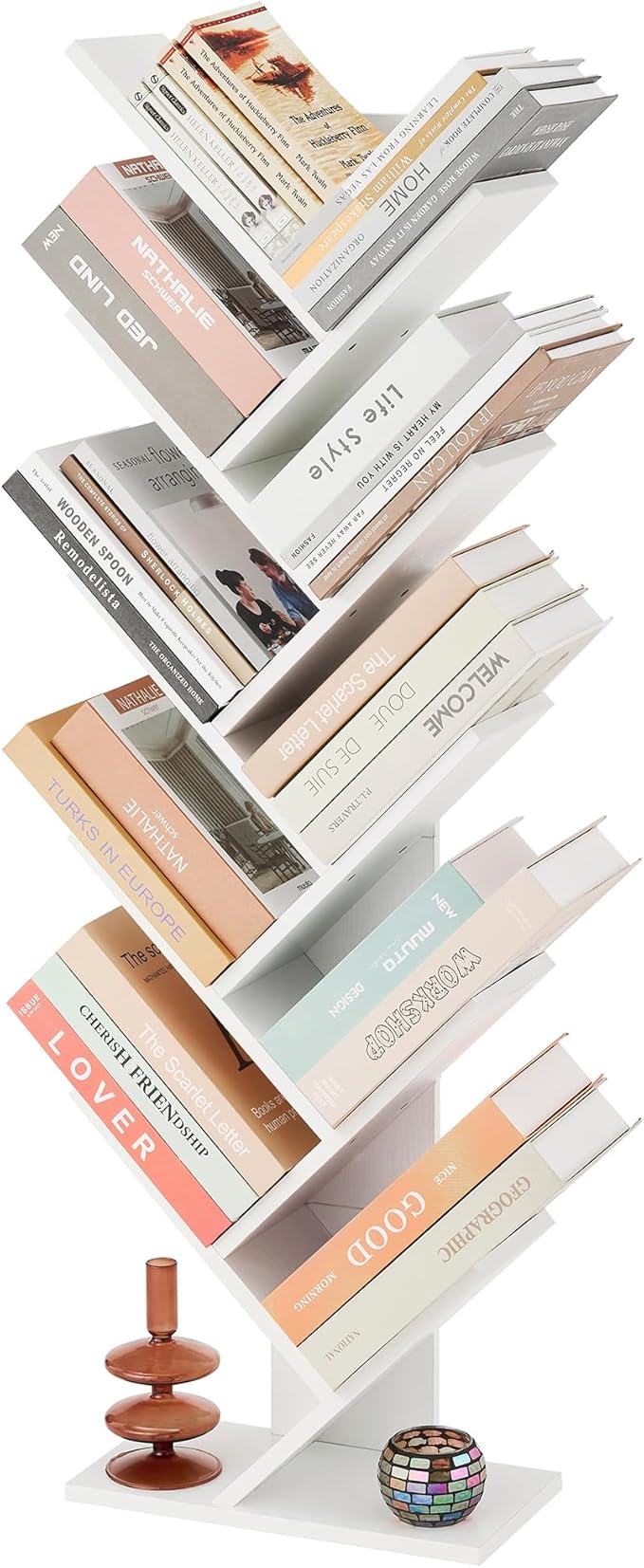 10 Tier Tree Bookshelf, 10 Shelf Bookcase, Free Standing Tree Bookcase, Display Floor Standing Shelf for Books