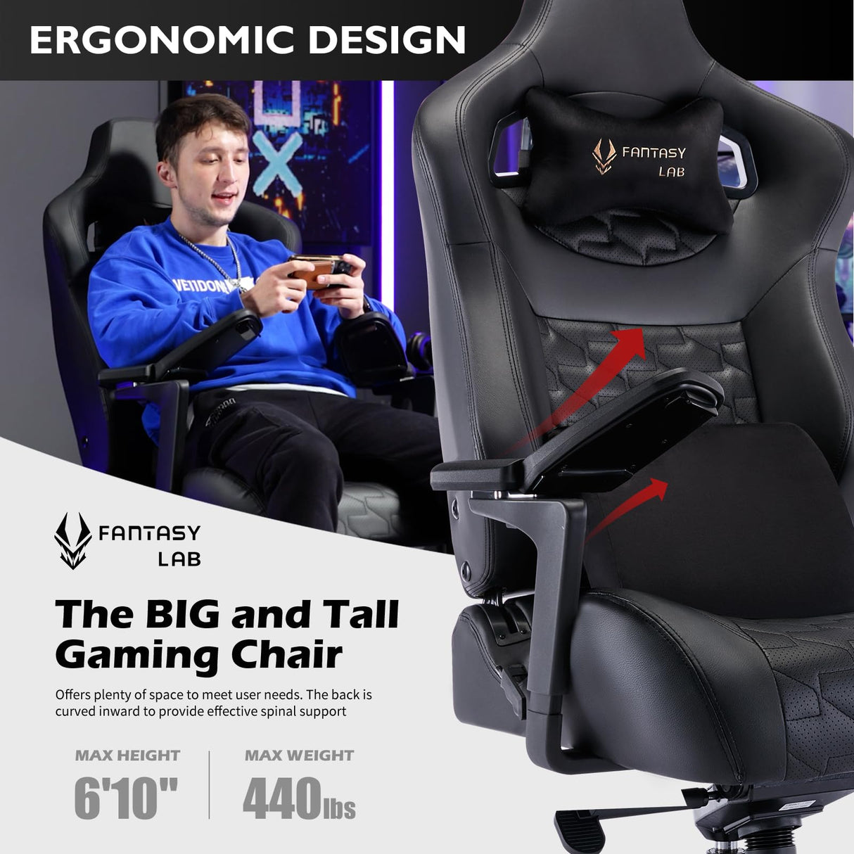 Big and Tall Gaming Chair Gaming Chair 450lbs with 6D Flip-up Armrests