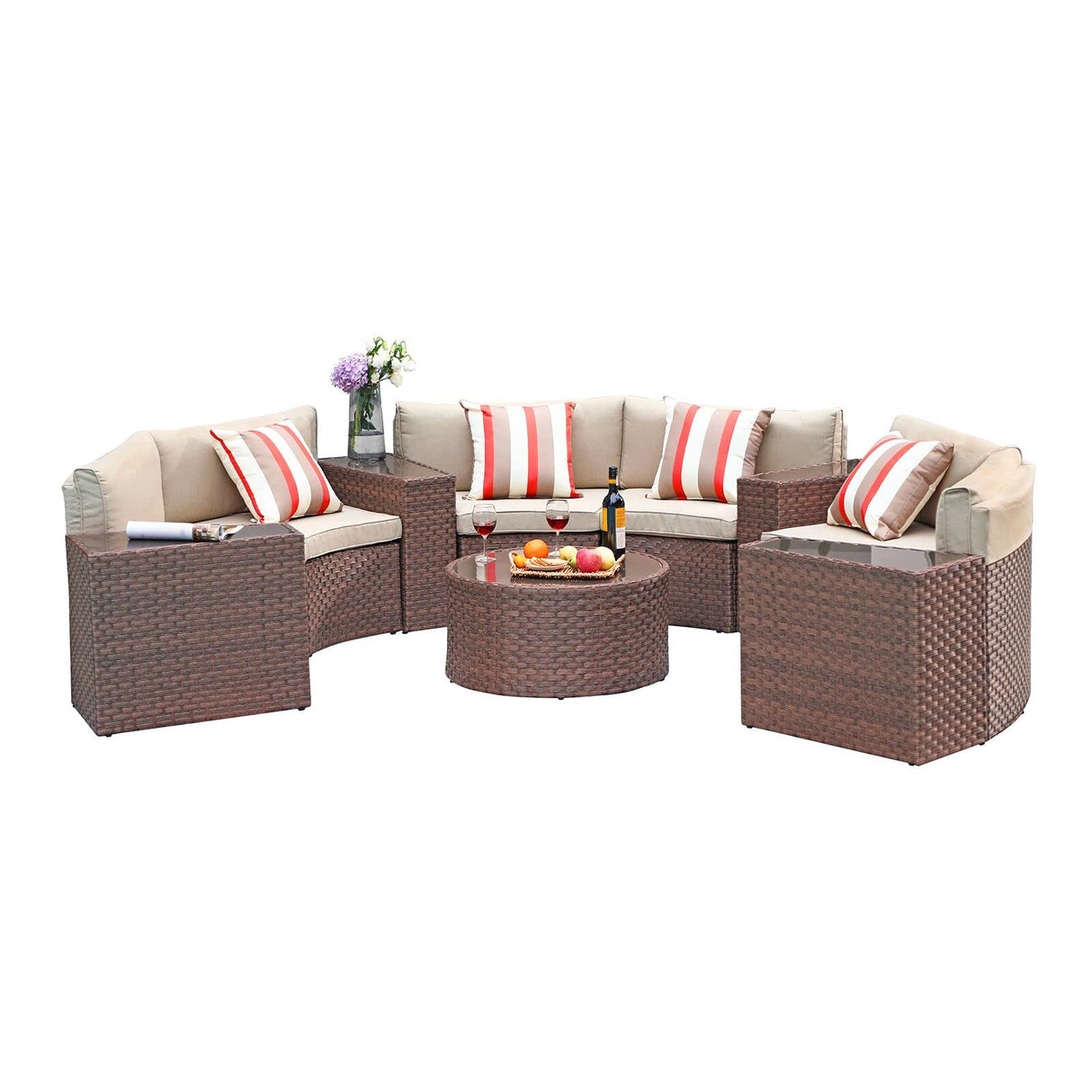 Outdoor Patio Furniture 11-Piece Half-Moon Sectional Round Patio Furniture Set