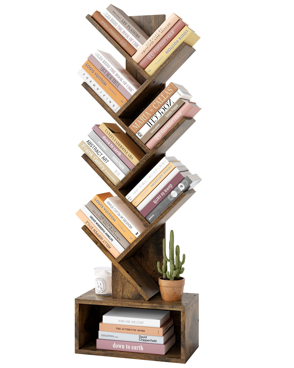 6 Tier Tree Bookshelf, Tall Bookcase with Drawer, Freestanding Book Shelf