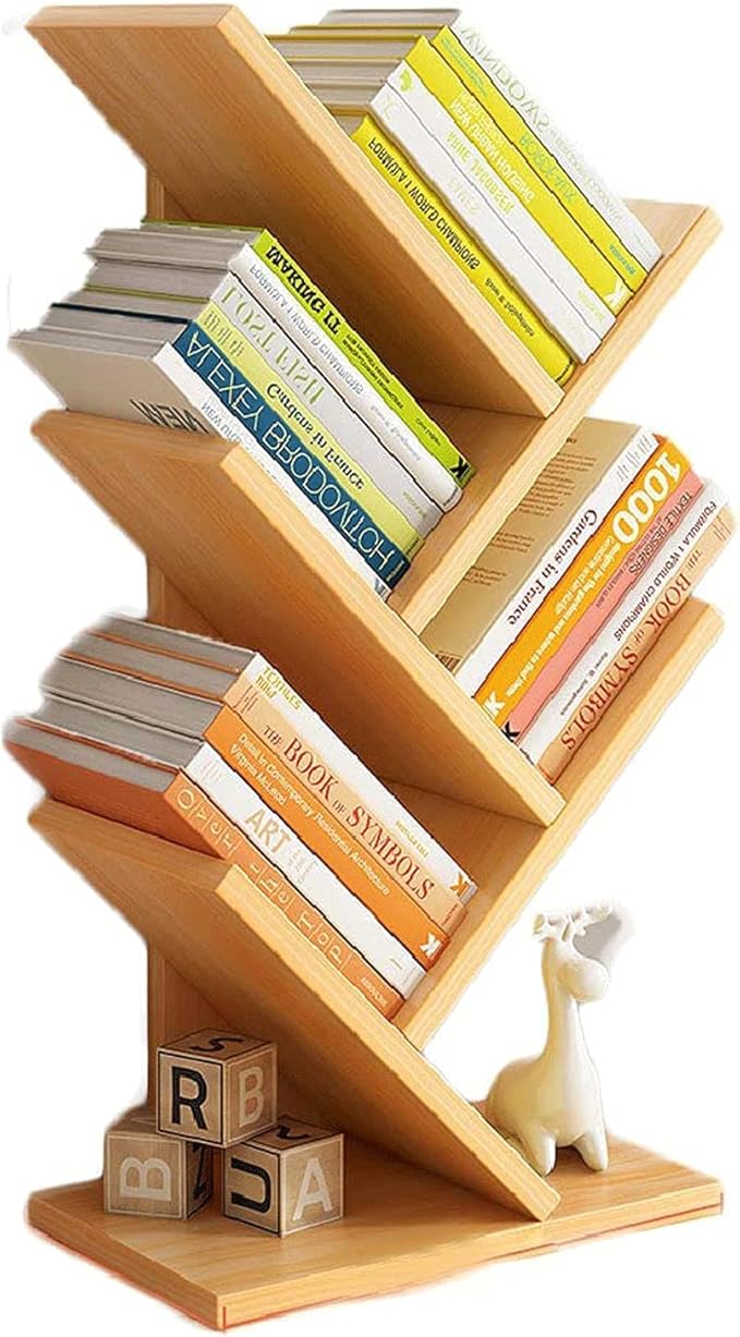Standing Bookshelf Wooden Bookcase Creative Tree Bookshelves Open Office Study Storage Rack Bookcase