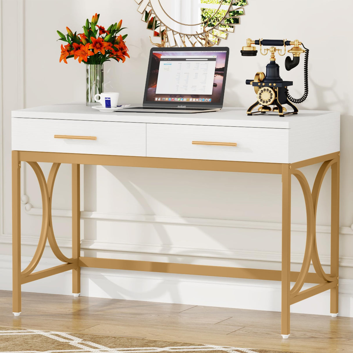 Modern Computer Desk with 2 Drawers, 41 Inches Study Writing Office Desk for Home Office