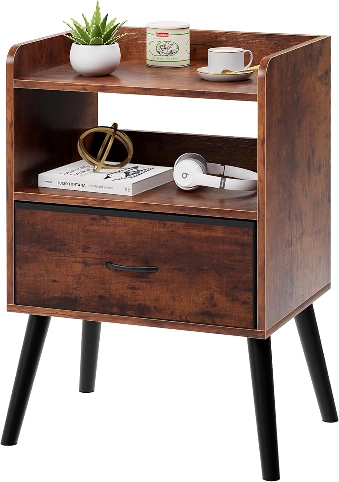 White Nightstand with Open Shelf,Small Night Stand