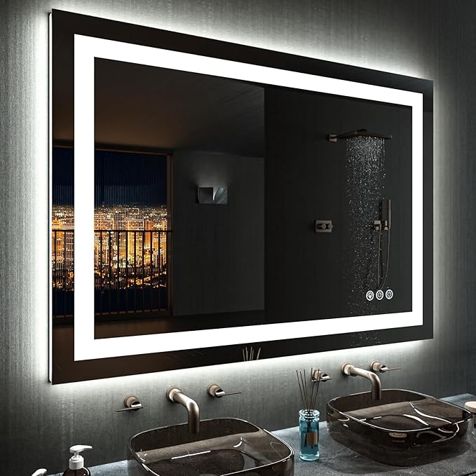 48"X32" LED Bathroom Mirror with Lights, Anti-Fog, Dimmable, RGB Backlit