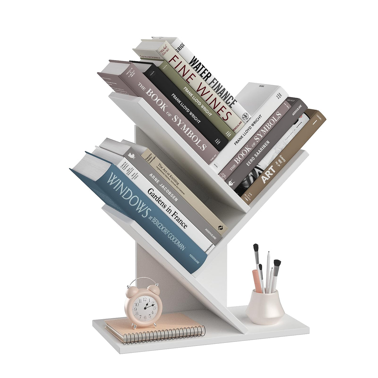 ZRWD Tree Bookshelf, 3-Tier Book Storage Organizer Shelves Floor Standing Bookcase, Wood Storage Rack for Office Home School Shelf Display for Cd/Magazine(White)