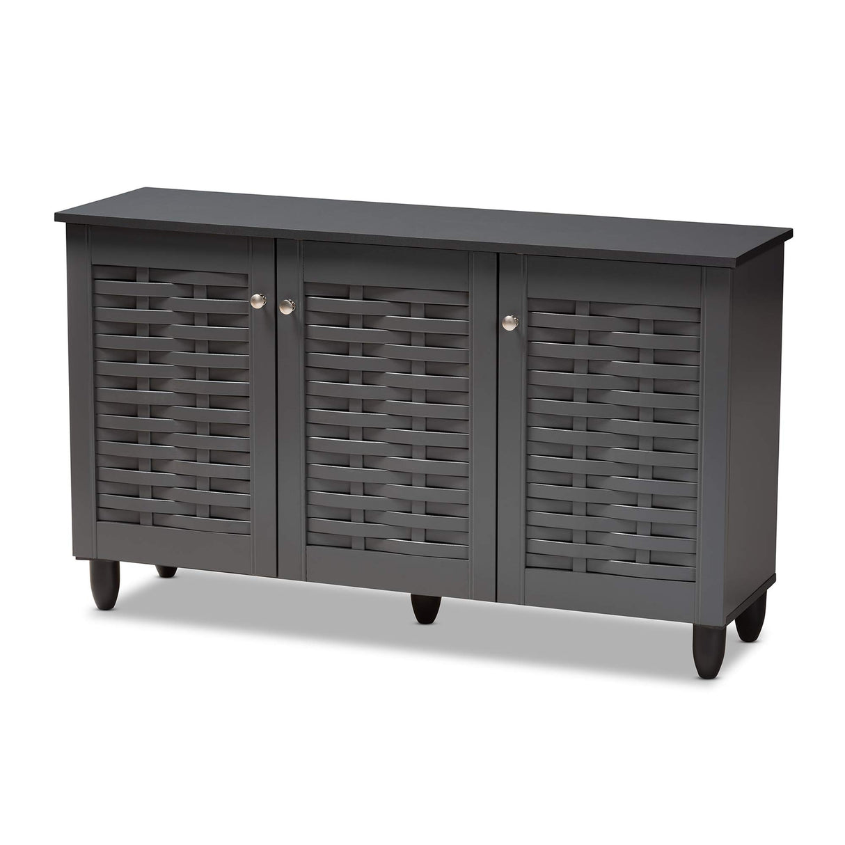 Wadia Modern and Contemporary Dark Gray 3-Door Wooden Entryway Shoe Storage
