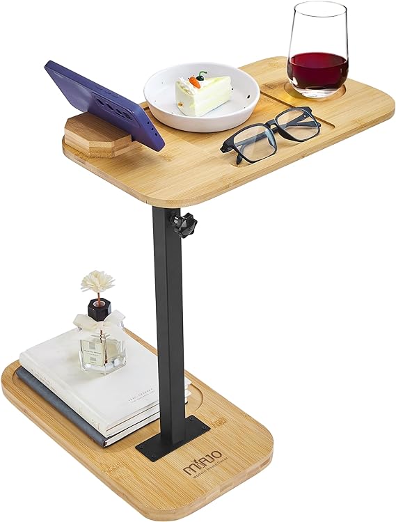 Couch Side Table, Swivel TV Tray Table & 360° Rotating Phone Holder