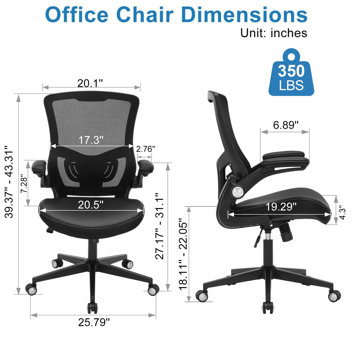 Ergonomic Mesh Office Chair with Lumbar Support - 350 lbs Capacity