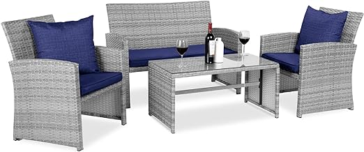 4-Piece Outdoor Wicker Patio Conversation Furniture Set for Backyard w/Coffee Table