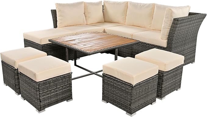 9 Pieces Patio Furniture Set, All Weather Wicker Rattan Outdoor Sectional Sofa Conversation Set