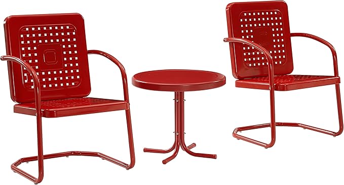 Bates 3-Piece Outdoor Chair and Side Table Set, Retro Metal Bistro Patio Conversation Sets