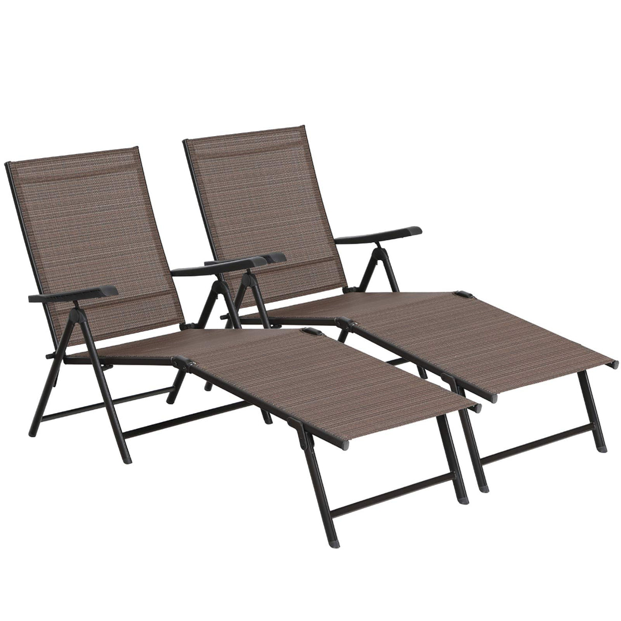 Chaise Lounge Chair Set of 2 Patio Folding Textiline Recliner Adjustable Reclining Loung