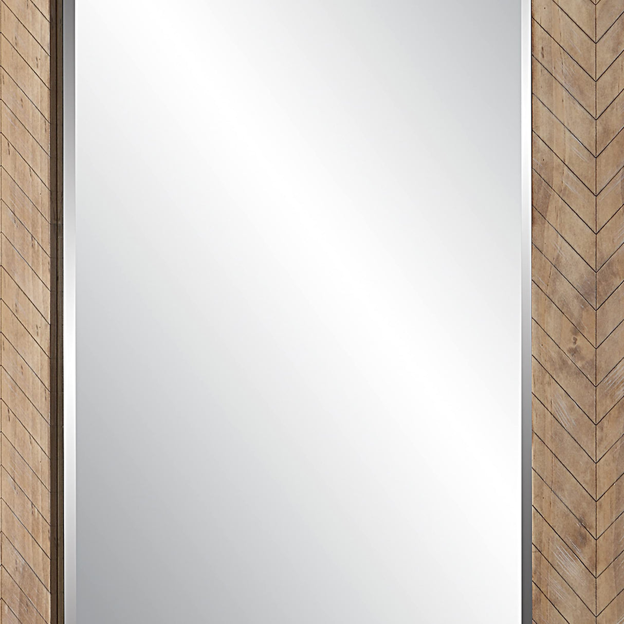 39 Inch Wood Frame Wall Mirror, Chevron Design