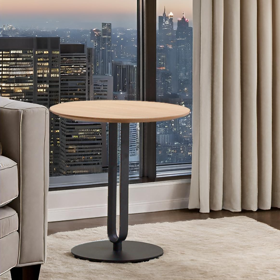 20.5" H Round End Table, Modern Small Coffee Table, Solid Wood Top