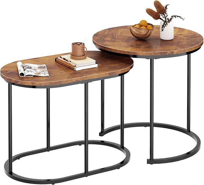 Golden Marble Pattern Nesting Tables - Set of 2 Stacking Side Tables for Living Room