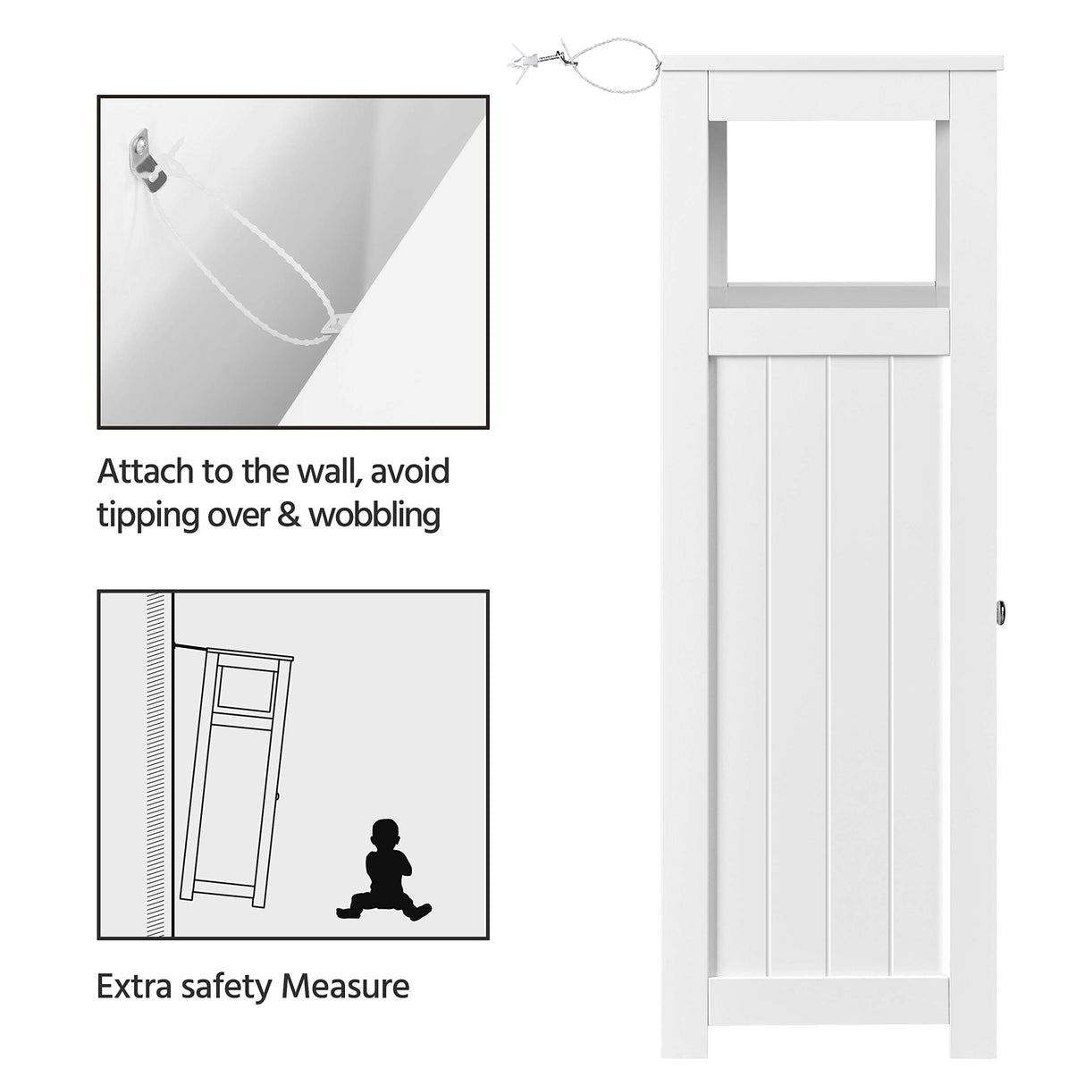 Bathroom Floor Cabinet Wooden Storage Organizer with 1 Door and 3 Drawers, Free-Standing Cupboard