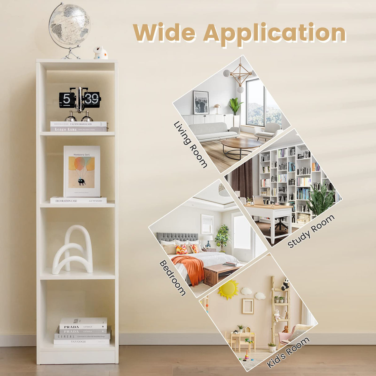 Vertical Bookcase, 56” Tall Narrow Freestanding Bookshelf with Anti-toppling Fittings,