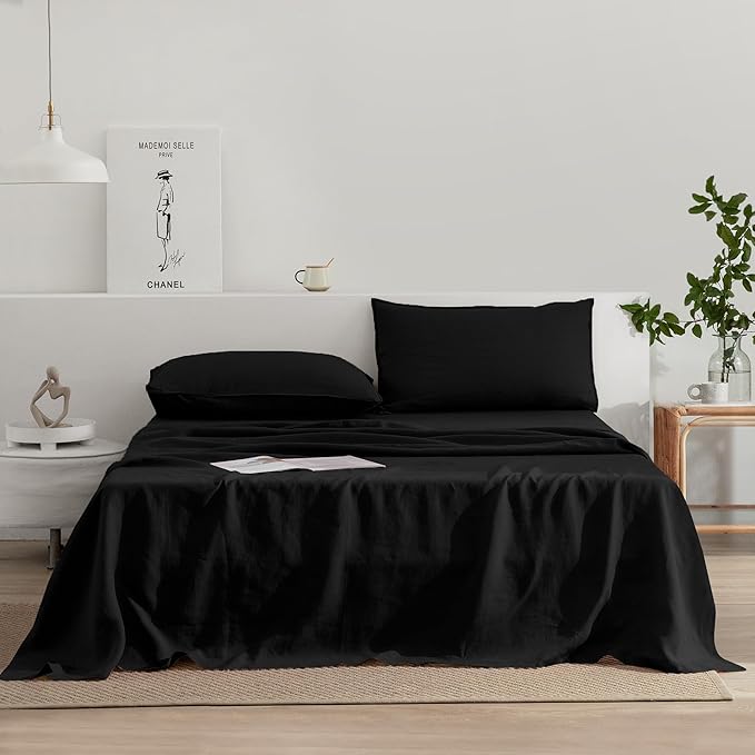 Linen Sheets Set King Size,100% French Stonewash Pure Linen Sheets Set,4Pieces