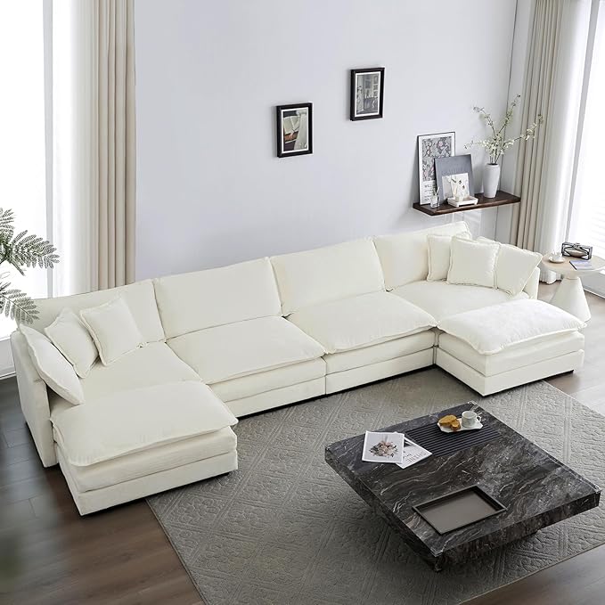 Chenille U-Shaped Modular Sectional Couch, Modern Comfy 3 Seater Deep Seat
