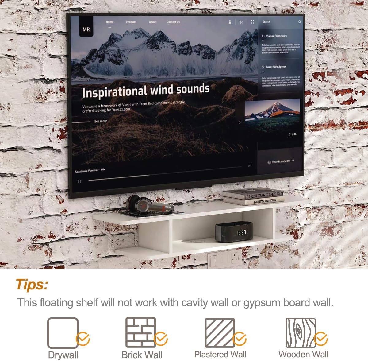 Floating TV Stand, Wall Mounted Entertainment Center and Cabinet Shelf