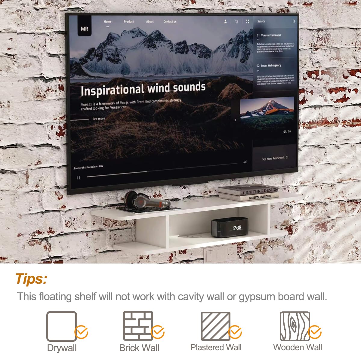 Floating TV Stand, Wall Mounted Entertainment Center and Cabinet Shelf