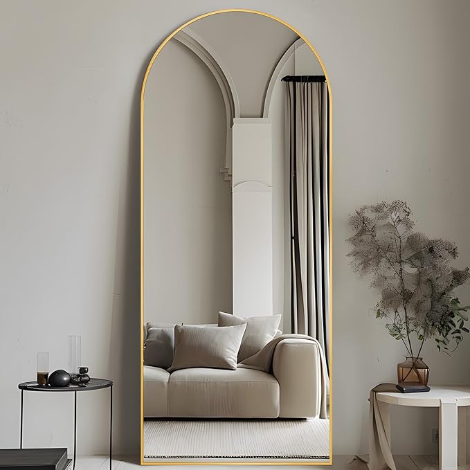 LumiArc Full Length Arched Mirror | Black & Gold Frame