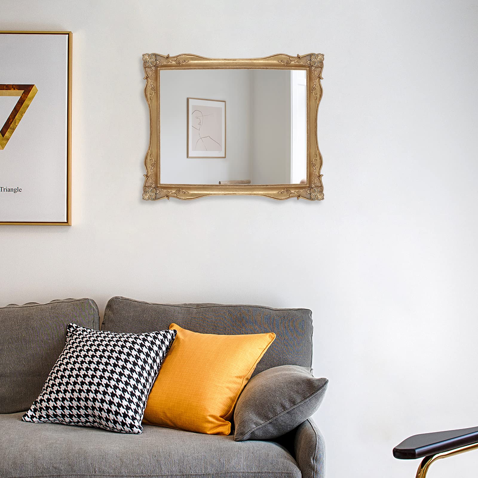 Gold Mirrors for Living Room Bedroom, Vintage Makeup Mirror for Wall and Desk