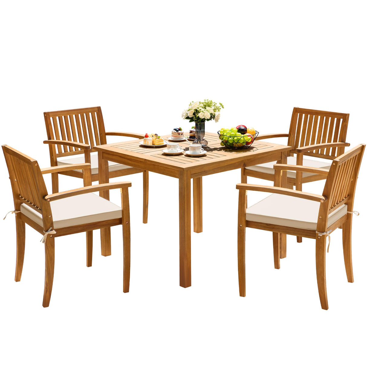 5 Piece Patio Dining Set Outdoor Solid Wood Furniture for Yard, Garden